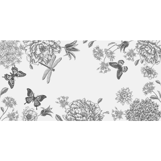 Papier peint panoramique - Fleurs Papillons