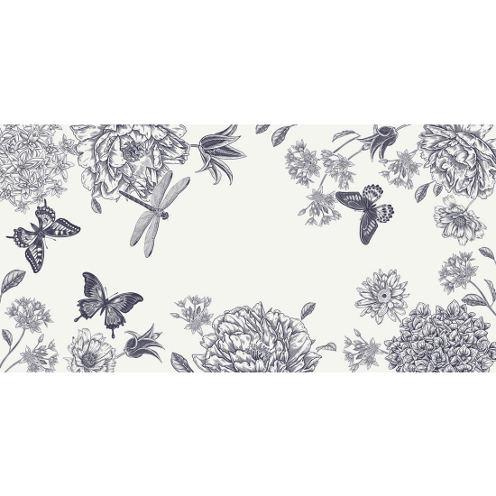 Papier peint panoramique - Fleurs Papillons