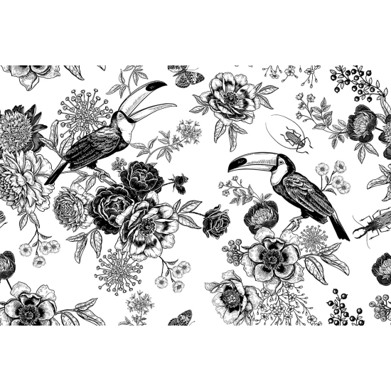 Papier peint panoramique - Fleurs Toucans
