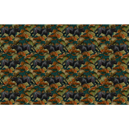 Papier peint panoramique - Motif Feuilles Panthères noires