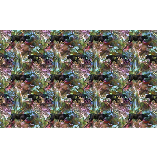Papier peint panoramique - Motif Feuilles Panthères noires