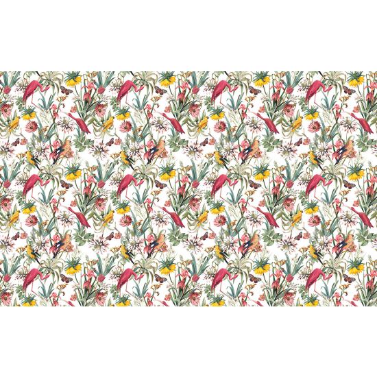 Papier peint panoramique - Motif Fleurs Flamants Roses