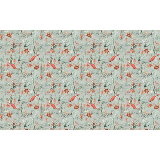 Papier peint panoramique - Motif Fleurs Flamants Roses