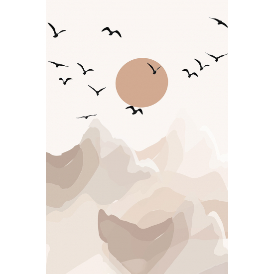 Papier peint panoramique - Soleil Oiseaux Boho