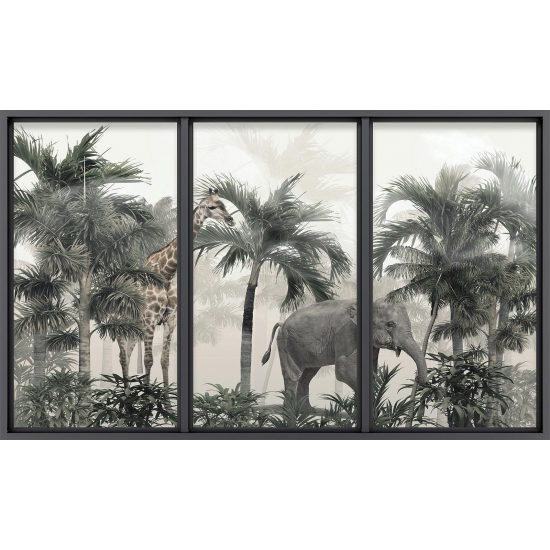Papier peint panoramique Trompe l'œil baie vitrée - Animaux de la jungle