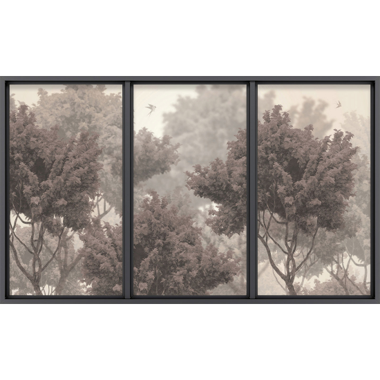 Papier peint panoramique Trompe l'œil baie vitrée - Arbres