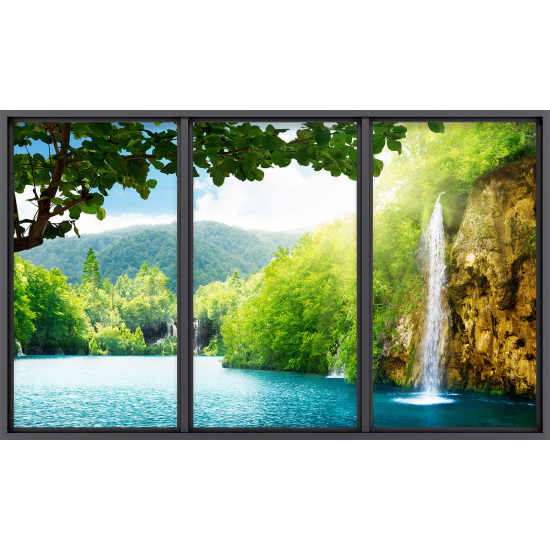 Papier peint panoramique Trompe l'œil baie vitrée - Cascade