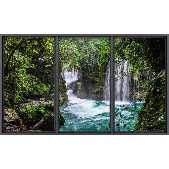 Papier peint panoramique Trompe l'œil baie vitrée - Cascade