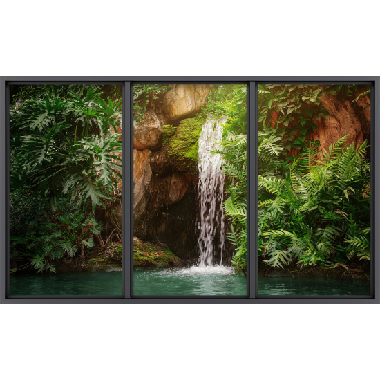 Papier peint panoramique Trompe l'œil baie vitrée - Cascade