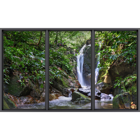 Papier peint panoramique Trompe l'œil baie vitrée - Cascade