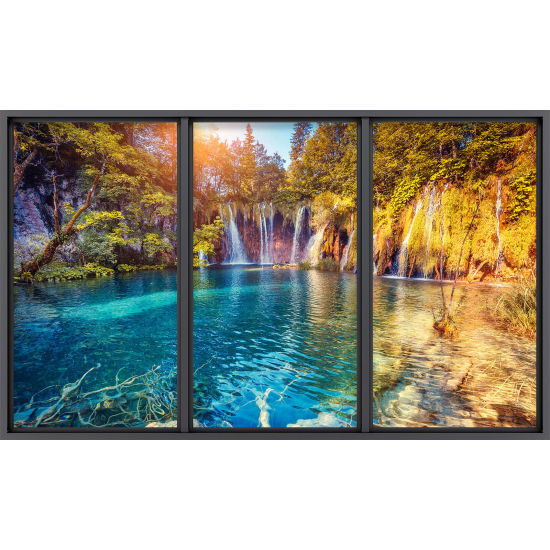 Papier peint panoramique Trompe l'œil baie vitrée - Cascades