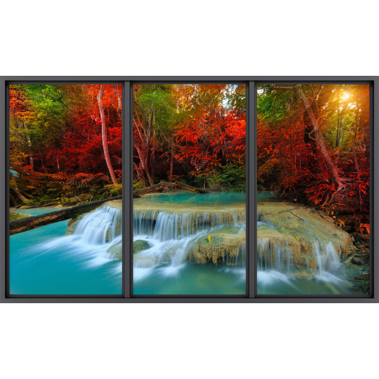 Papier peint panoramique Trompe l'œil baie vitrée - Cascades