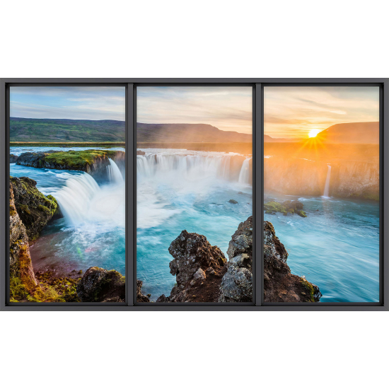 Papier peint panoramique Trompe l'œil baie vitrée - Cascades