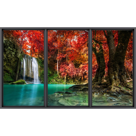 Papier peint panoramique Trompe l'œil baie vitrée - Cascades