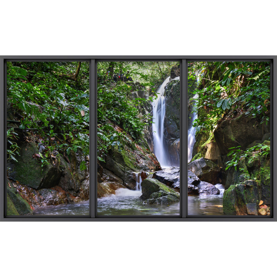 Papier peint panoramique Trompe l'œil baie vitrée - Cascades