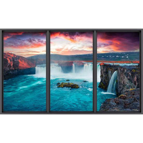 Papier peint panoramique Trompe l'œil baie vitrée - Cascades