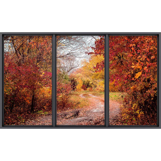 Papier peint panoramique Trompe l'œil baie vitrée - Chemin en forêt
