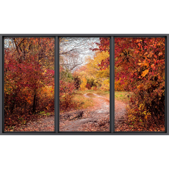 Papier peint panoramique Trompe l'œil baie vitrée - Chemin forêt