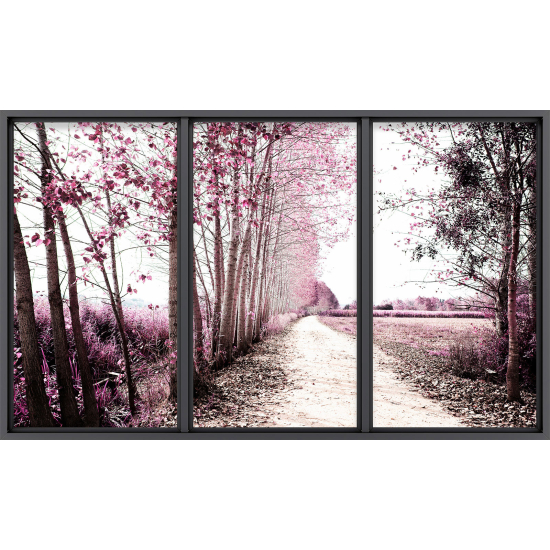 Papier peint panoramique Trompe l'œil baie vitrée - Chemin forêt