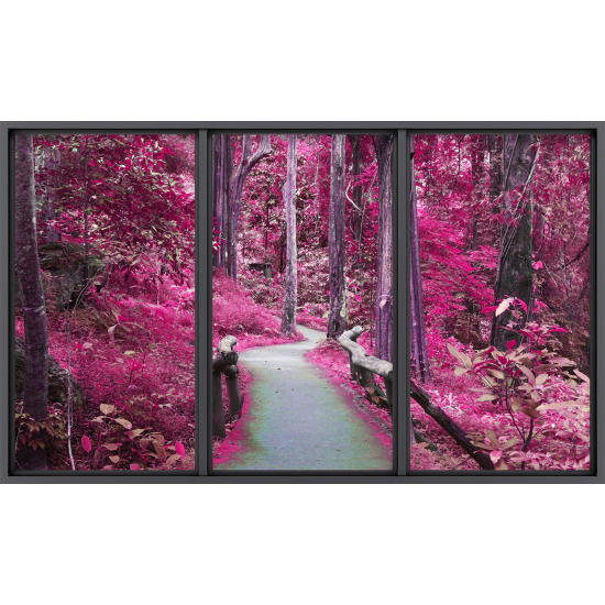 Papier peint panoramique Trompe l'œil baie vitrée - Chemin forêt