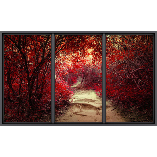 Papier peint panoramique Trompe l'œil baie vitrée - Chemin forêt