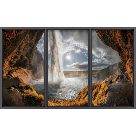 Papier peint panoramique Trompe l'œil baie vitrée - Chute d'eau