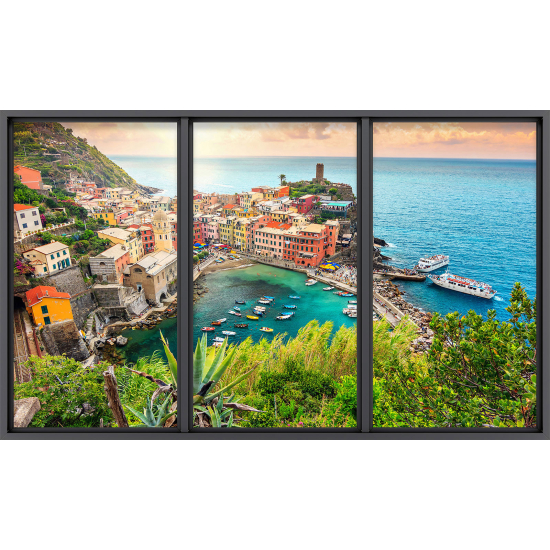 Papier peint panoramique Trompe l'œil baie vitrée - Cinque terre