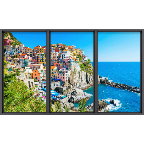 Papier peint panoramique Trompe l'œil baie vitrée - Cinque terre