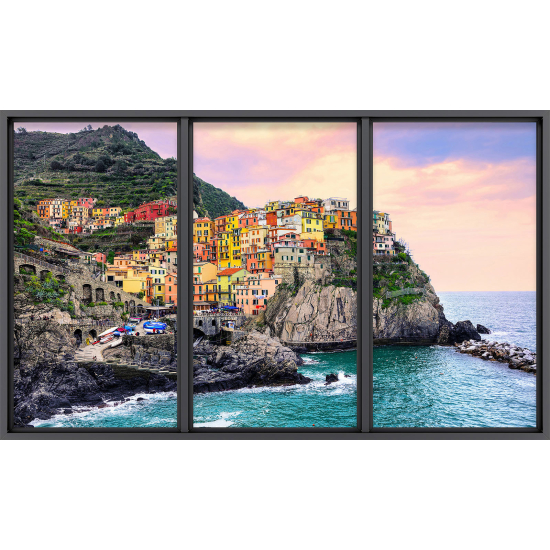Papier peint panoramique Trompe l'œil baie vitrée - Cinque terre