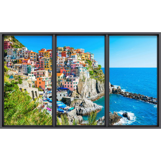 Papier peint panoramique Trompe l'œil baie vitrée - Cinque terre