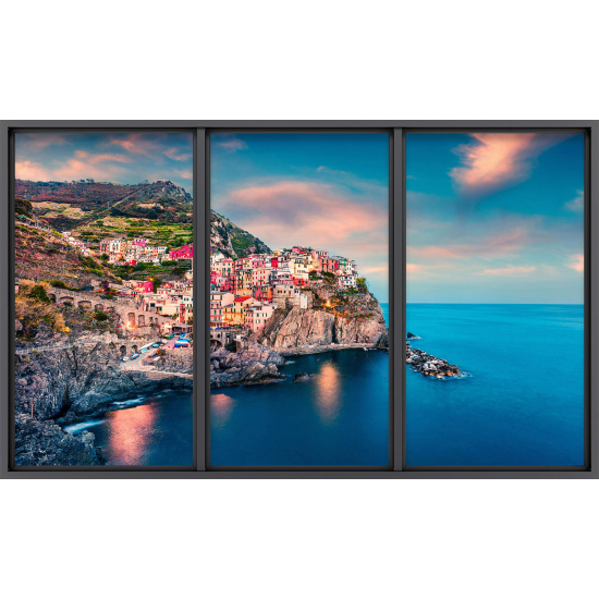 Papier peint panoramique Trompe l'œil baie vitrée - Cinque terre