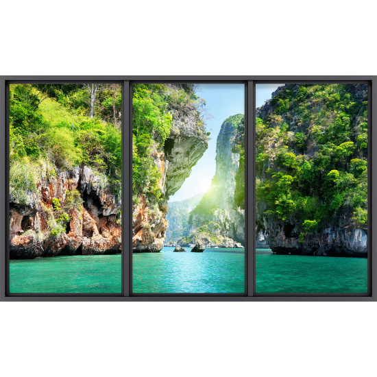Papier peint panoramique Trompe l'œil baie vitrée - Coin paradisiaque