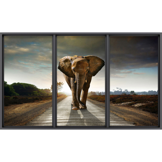 Papier peint panoramique Trompe l'œil baie vitrée - Éléphant