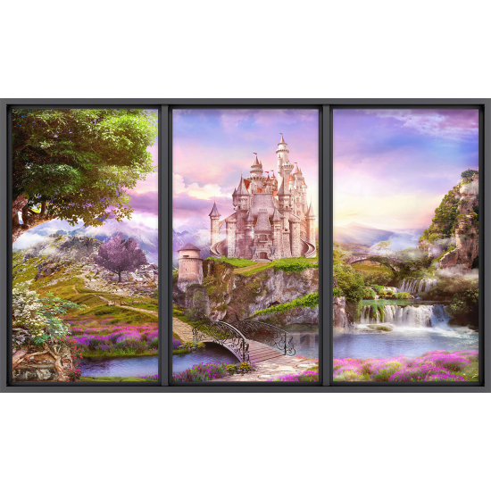 Papier peint panoramique Trompe l'œil baie vitrée Enfants - Château