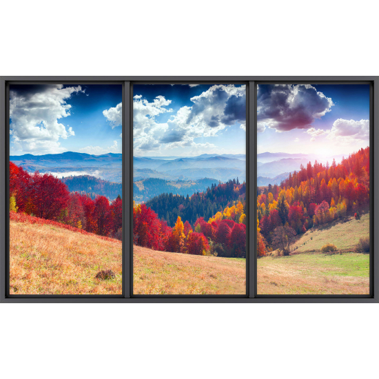 Papier peint panoramique Trompe l'œil baie vitrée - Forêt