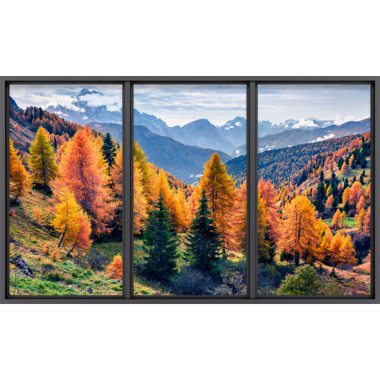 Papier peint panoramique Trompe l'œil baie vitrée - Forêt