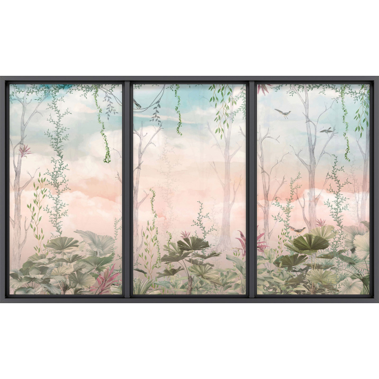 Papier peint panoramique Trompe l'œil baie vitrée - Forêt