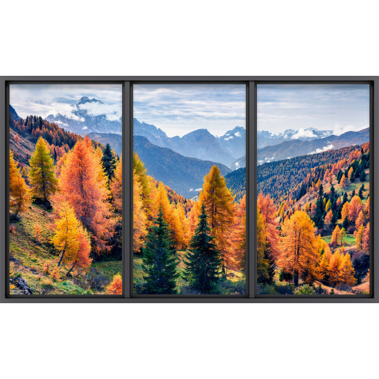Papier peint panoramique Trompe l'œil baie vitrée - Forêt