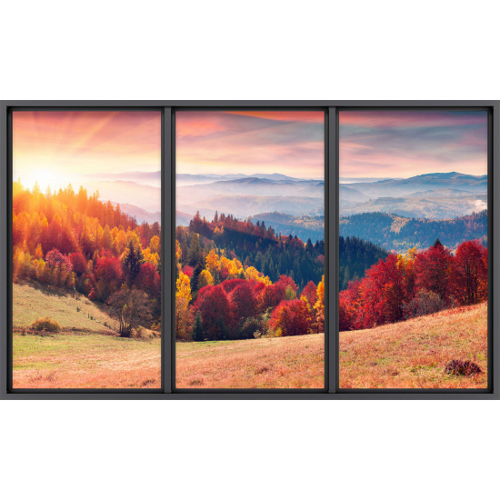 Papier peint panoramique Trompe l'œil baie vitrée - Forêt automne - 098