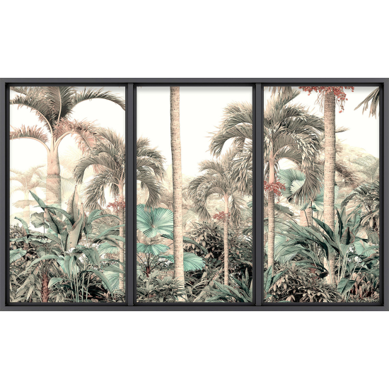 Papier peint panoramique Trompe l'œil baie vitrée - Forêt tropicale