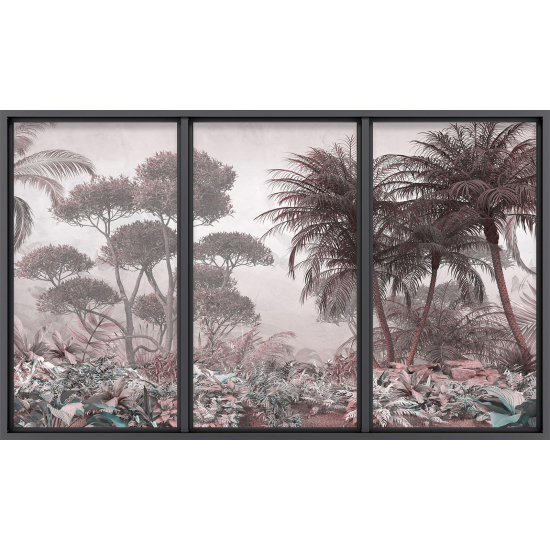 Papier peint panoramique Trompe l'œil baie vitrée - Forêt tropicale