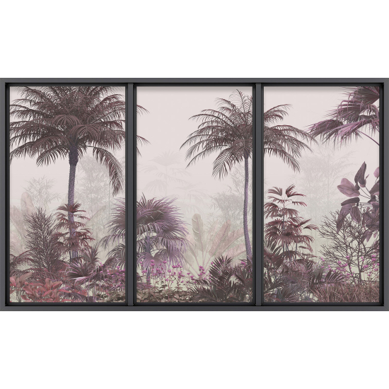Papier peint panoramique Trompe l'œil baie vitrée - Forêt tropicale