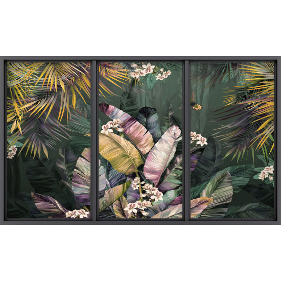 Papier peint panoramique Trompe l'œil baie vitrée - Forêt tropicale