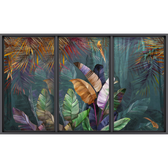 Papier peint panoramique Trompe l'œil baie vitrée - Forêt tropicale