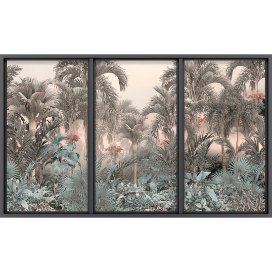 Papier peint panoramique Trompe l'œil baie vitrée - Forêt tropicale