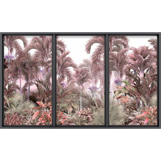Papier peint panoramique Trompe l'œil baie vitrée - Forêt tropicale