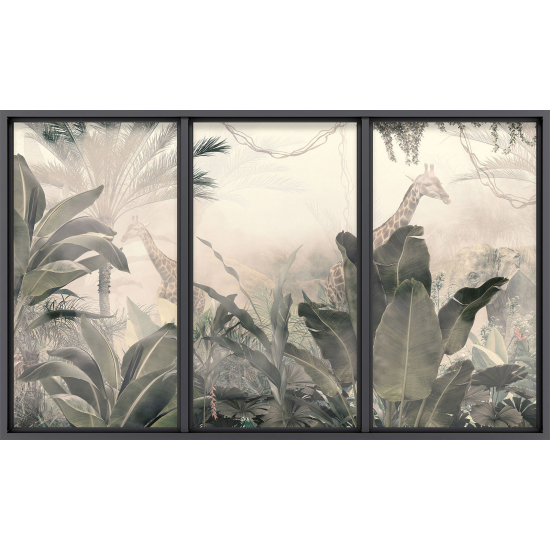 Papier peint panoramique Trompe l'œil baie vitrée - Girafes