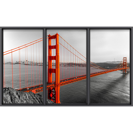 Papier peint panoramique Trompe l'œil baie vitrée - Golden gate