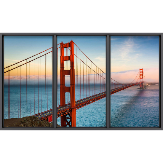 Papier peint panoramique Trompe l'œil baie vitrée - Golden gate