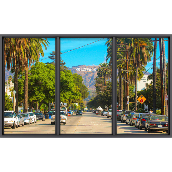 Papier peint panoramique Trompe l'œil baie vitrée - Hollywood